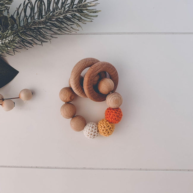 Baby Teethers Personalised Wood Bear Orange Ring Teether For Baby