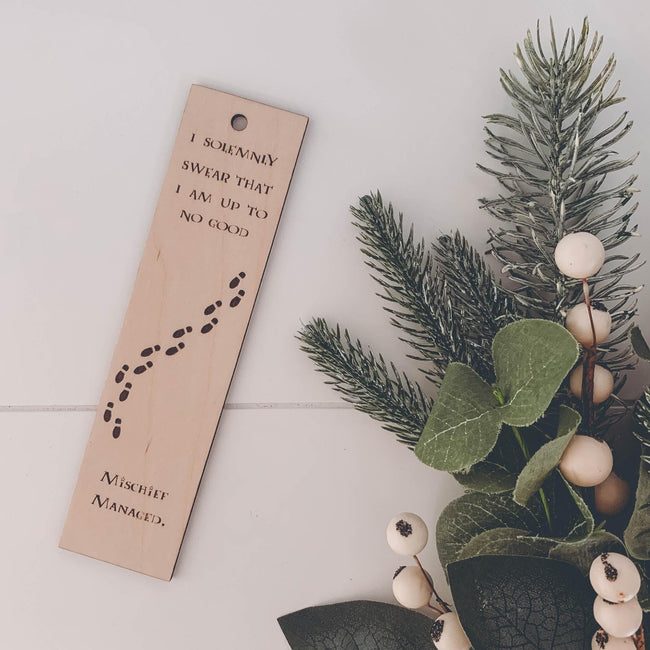 Bookmark Engraved Gift Natural Wood Eco Friendly Book Harry Potter Mischief Managed Magic Personalised