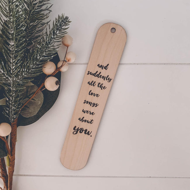 Bookmark Engraved Gift Natural Wood Eco Friendly Book Love Songs Personalised Gift For Bookworm