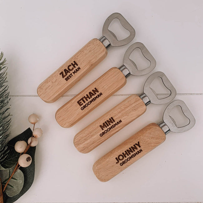 wooden beer bottle opener, personalised beer bottle opener, engraved wood bottle opener nz, engraving for bottle openers, where to buy custom bottle openers nz