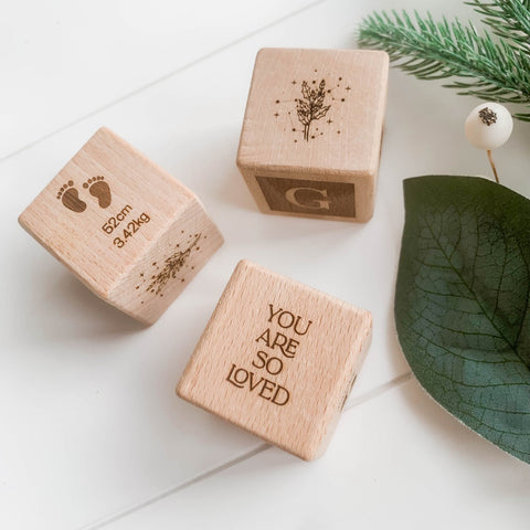 Baby announcement cube. Engrave your littles ones details on a wood cube