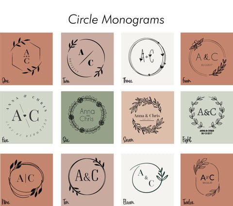 Variety of circle monogram designs for custom chopping board