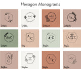 Variety of hexagon monogram designs for custom engraved chopping board