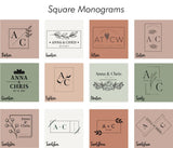 Variety of square monogram designs for personalised chopping board